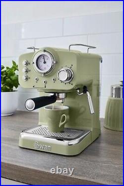 Swan Retro Pump Espresso Coffee Machine Green SK22110GN Pods & Ground Coffee