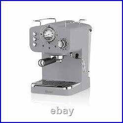 Swan Retro Pump Espresso Coffee Machine, Grey, 15 Bars of Pressure, Milk