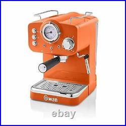 Swan Retro Pump Espresso Coffee Machine, Orange, 15 Bars of Pressure, Milk