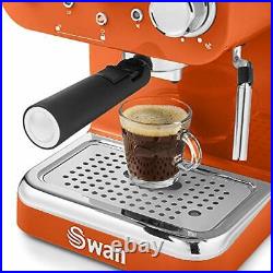 Swan Retro Pump Espresso Coffee Machine, Orange, 15 Bars of Pressure, Milk