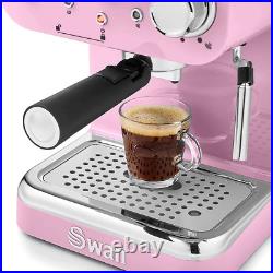Swan Retro Pump Espresso Coffee Machine, Pink, 15 Bars of Pressure, Milk Pink