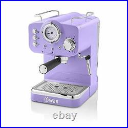 Swan Retro Pump Espresso Coffee Machine, Purple, 15 Bars of Pressure, Milk