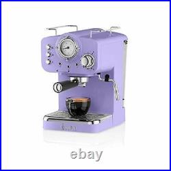 Swan Retro Pump Espresso Coffee Machine, Purple, 15 Bars of Pressure, Milk