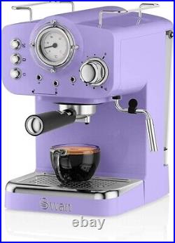 Swan Retro Pump Espresso Coffee Machine, Purple, 15 Bars of Pressure, Milk Froth