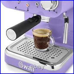 Swan Retro Pump Espresso Coffee Machine, Purple, 15 Bars of Pressure, Milk Froth