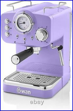 Swan Retro Pump Espresso Coffee Machine, Purple, 15 Bars of Pressure, Purple