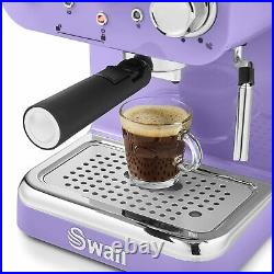 Swan Retro Pump Espresso Coffee Machine, Purple, 15 Bars of Pressure, Purple