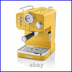 Swan Retro Pump Espresso Coffee Machine, Yellow, 15 Bars of Pressure, Milk