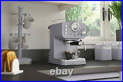 Swan Retro Pump Espresso Double Coffee Machine Milk Frother 1.2L 15 Bar Pressure
