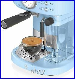 Swan Retro Semi-Automatic Espresso Coffee Machine 1.7L 20 Bars In Blue